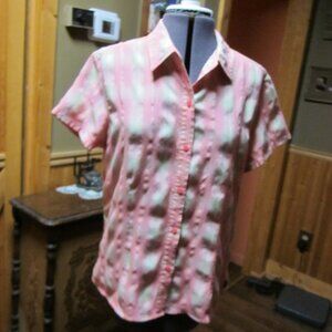 ladies NORTH FACE button down blouse short sleeve pink plaid xl